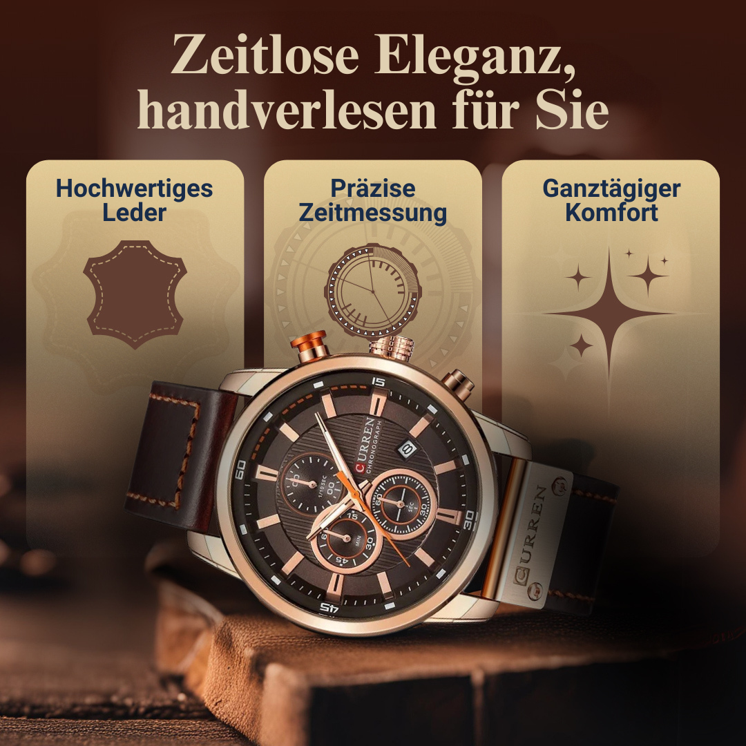 Elegante Quarzuhr mit Lederarmband