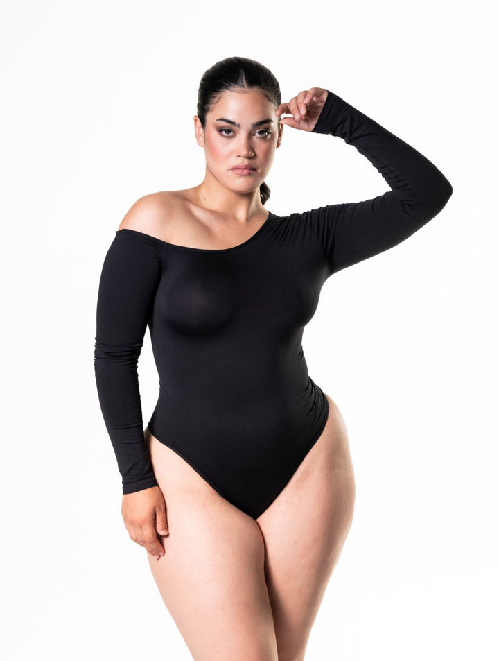 One Shoulder Long Sleeve String Bodysuit