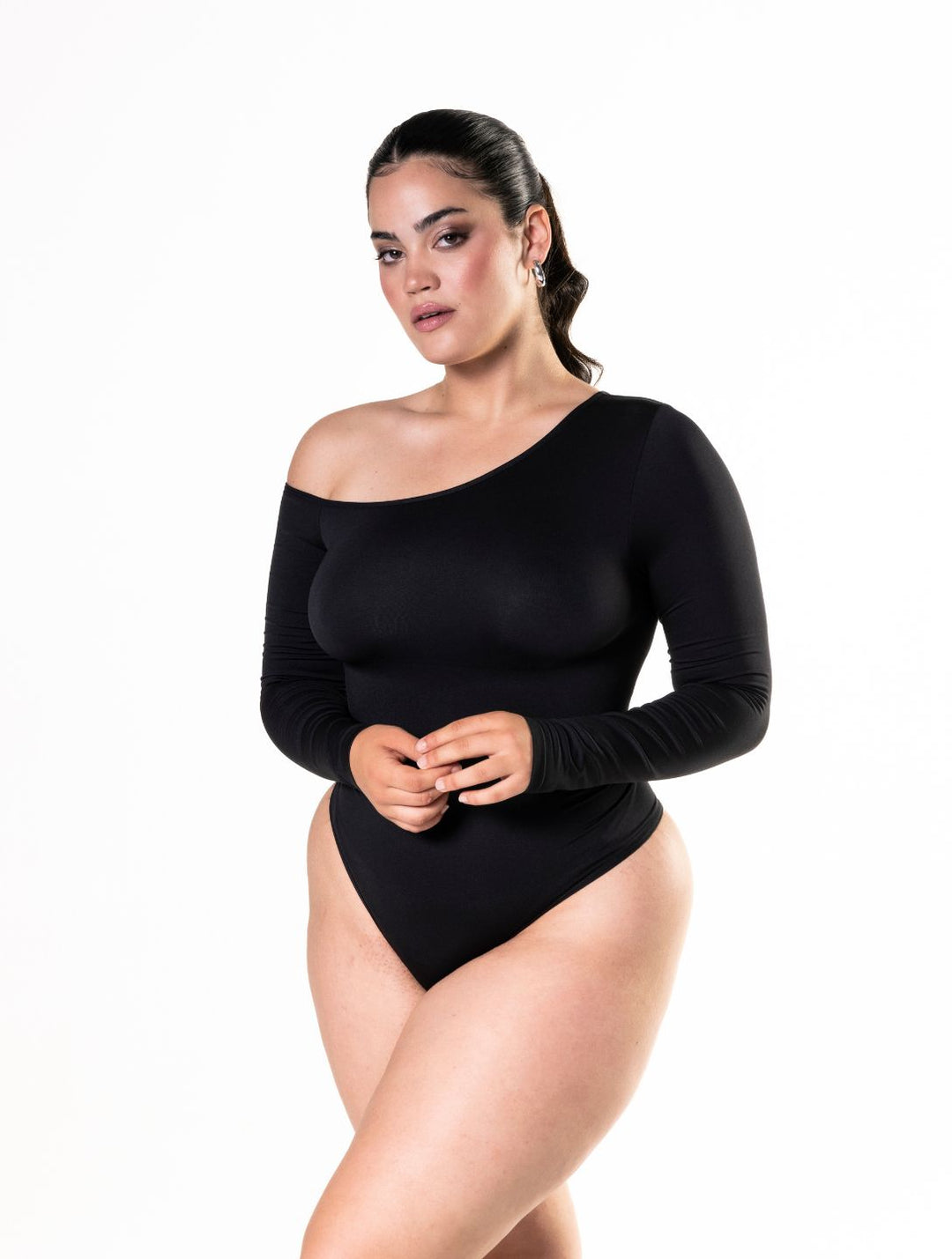 One Shoulder Long Sleeve String Bodysuit