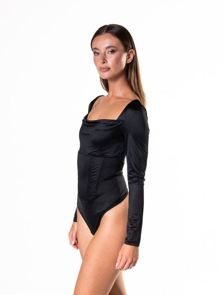 Satin Bodysuit with Waterfall Neckline