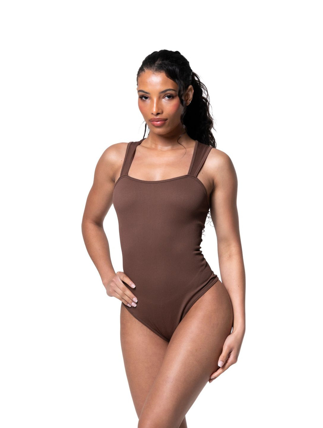 Ribbed bodysuit with square neckline