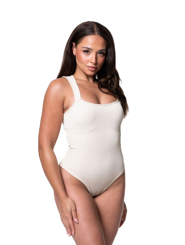 Ribbed bodysuit with square neckline