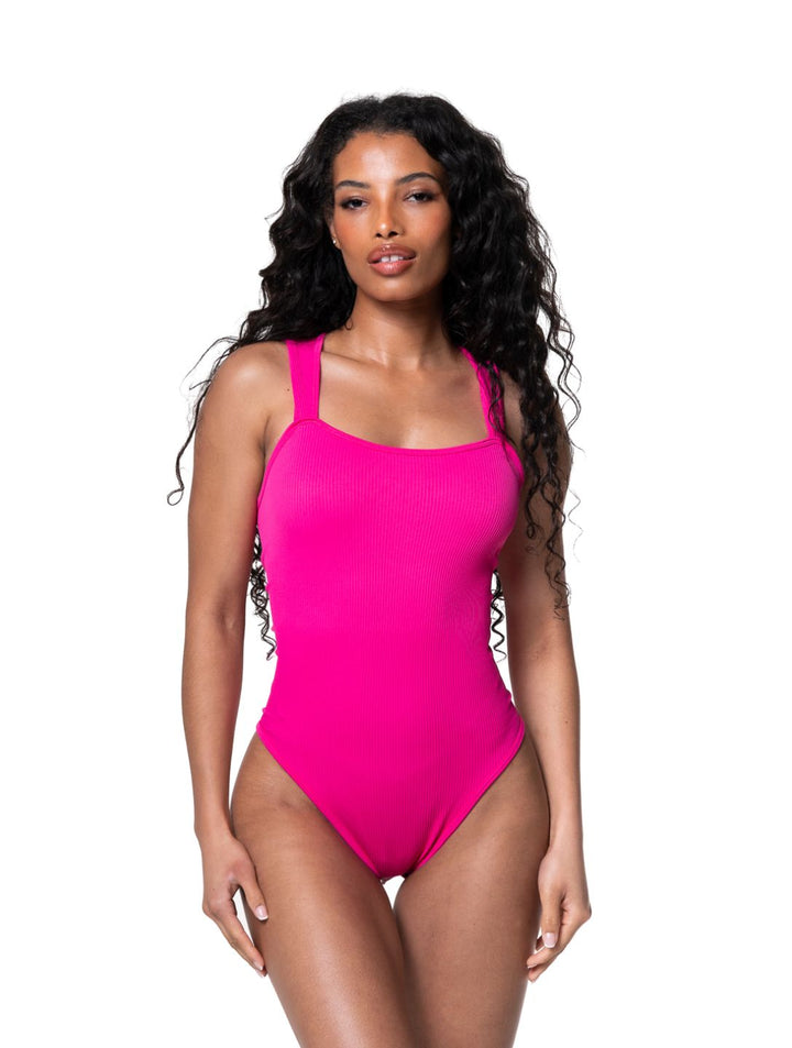 Ribbed bodysuit with square neckline