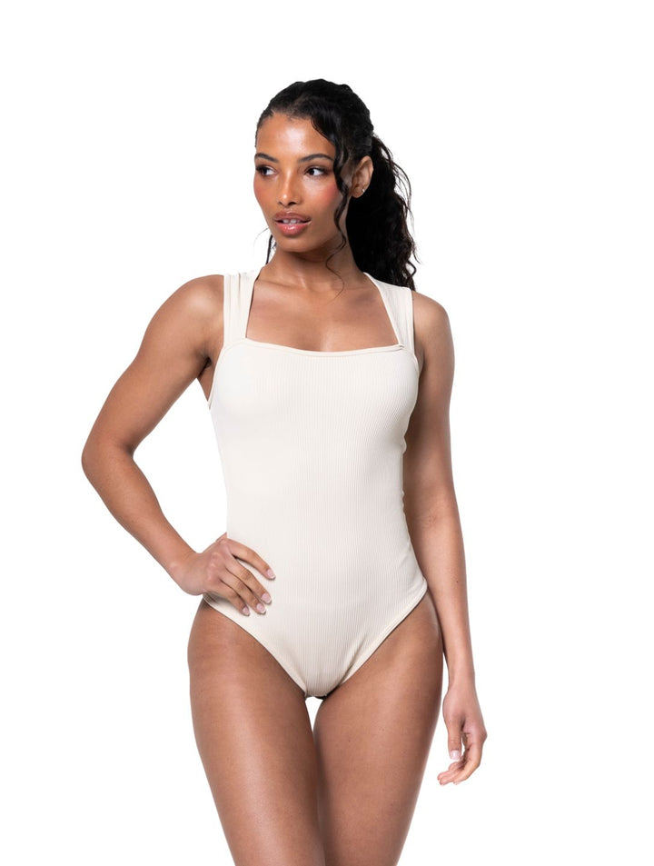 Ribbed bodysuit with square neckline