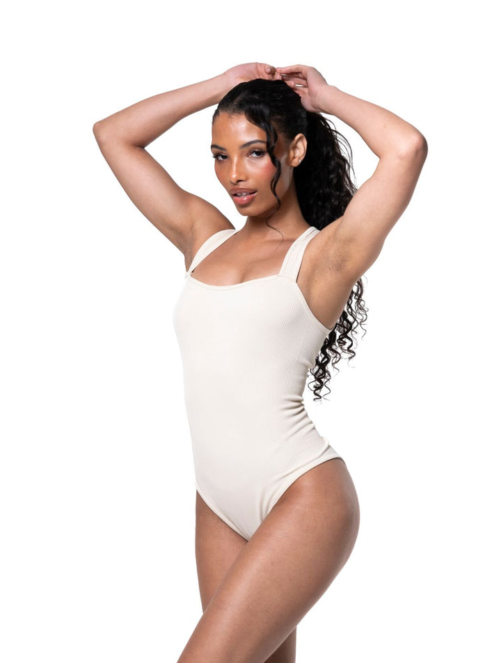 Ribbed bodysuit with square neckline